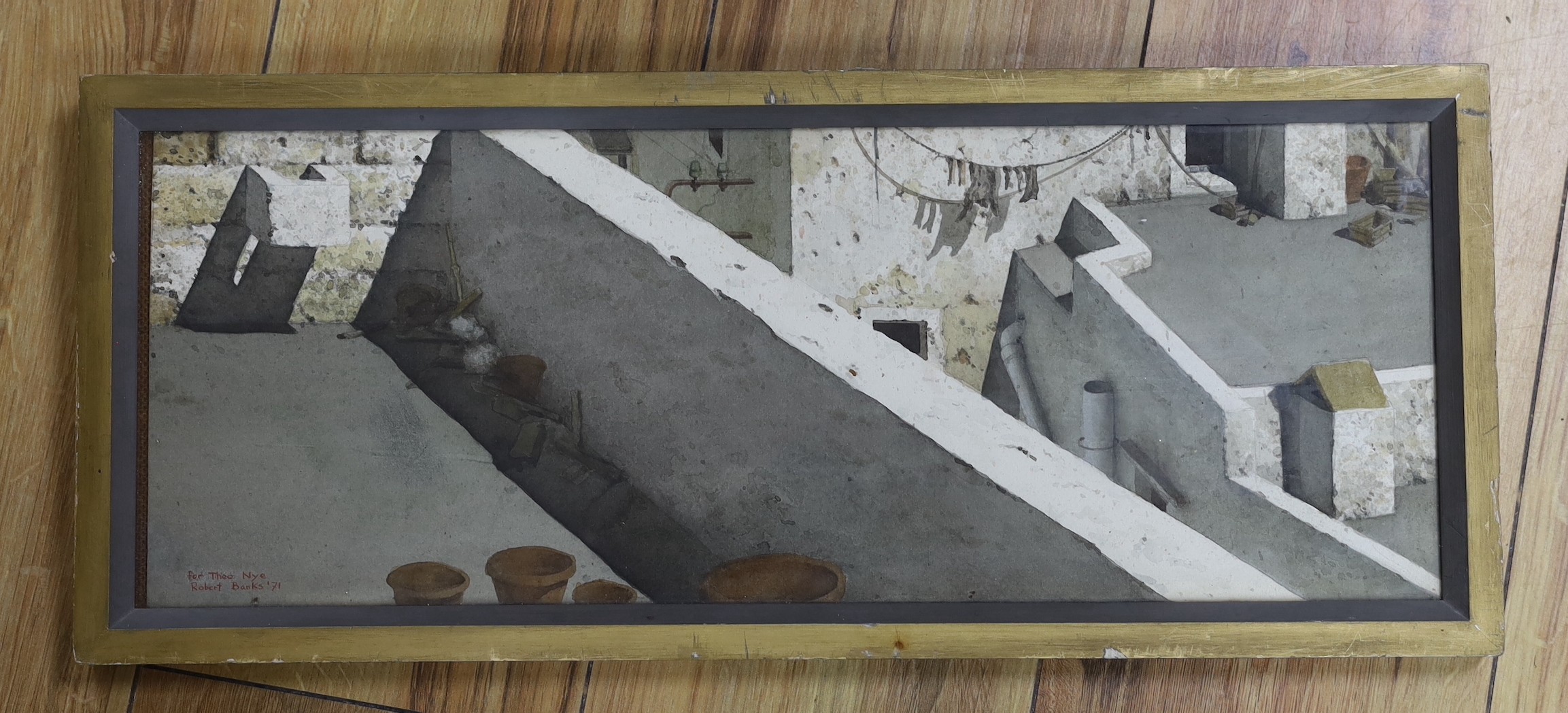 Robert Banks (1911-2001), watercolour, Study of old villa walls, signed and dated '71 and inscribed 'For Theo Nye', 17 x 46cm